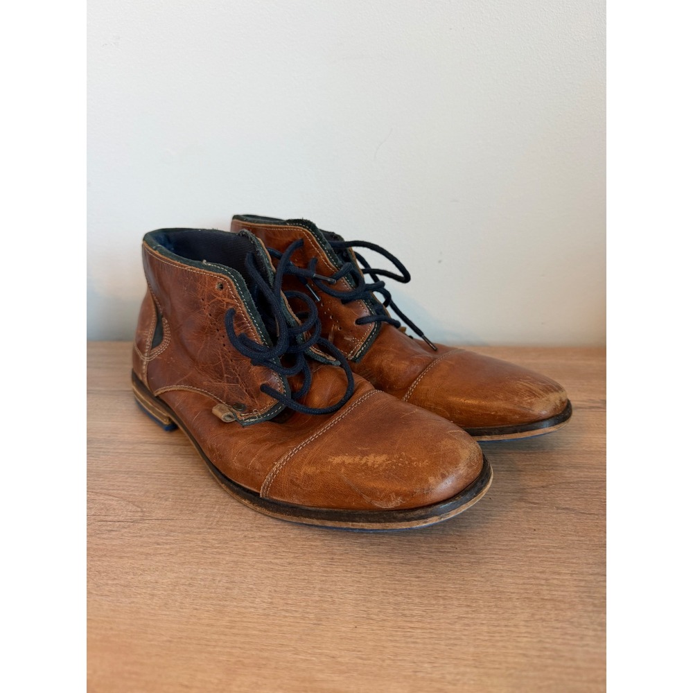 Dune London Chopper Tan Leather Chukka Boots Mens 42 EU 9 US Brown Blue Sole